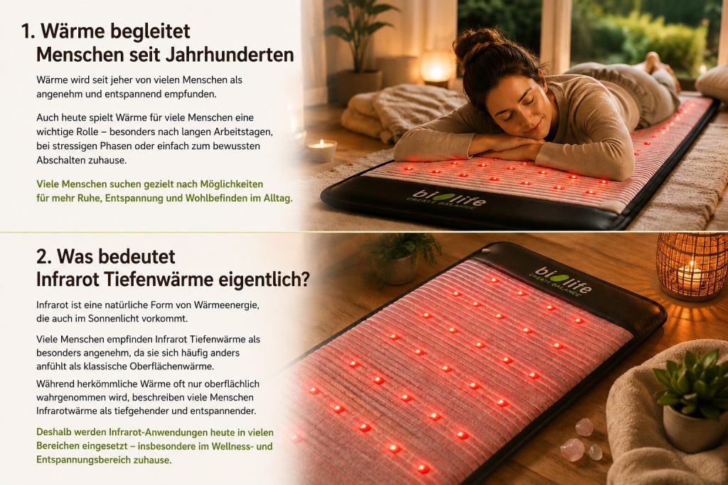 Infrarot Tiefenwärme in Kombination mit natürlichen Kristallen auf der Premium Kristallmatte von Biolife®