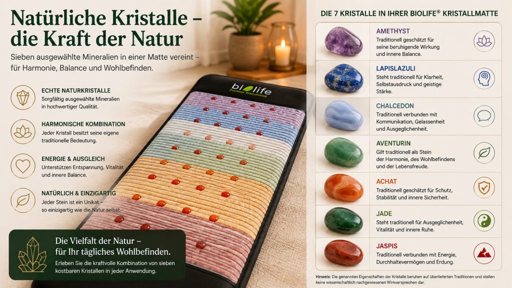 Naturkristalle und Edelsteine in einer Premium Kristallmatte