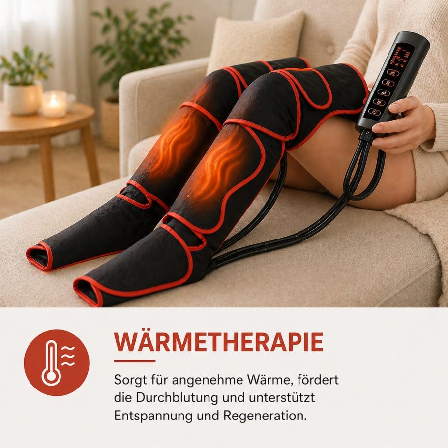 Lymphomat Pro+ Wärmetherapie zur Förderung der Durchblutung und Entspannung der Beine bei Muskelverspannungen und Müdigkeit