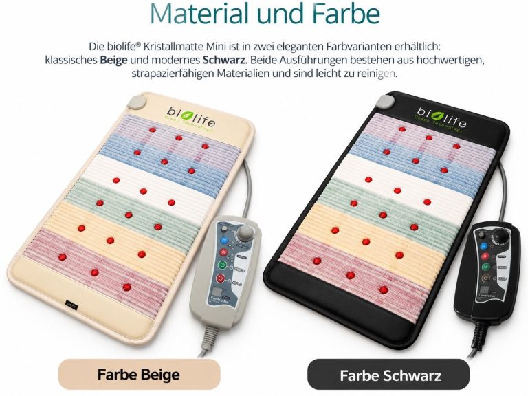 biolife® Premium Kristallmatte Mini in Beige und Schwarz Die biolife® Premium Kristallmatte Mini in Beige und Schwarz mit passenden Controllern im direkten Farbvergleich.