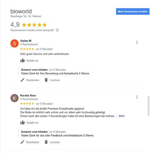 Unsere aktuellen Bewertungen bei Google